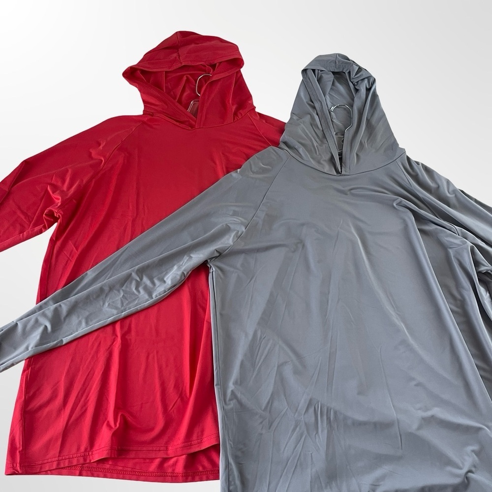 Two RE Red and Gray Hooded Long Sleeve Training Shirts Size M